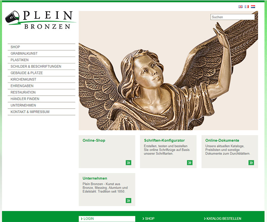Plein Bronzen Screenshot Homepage